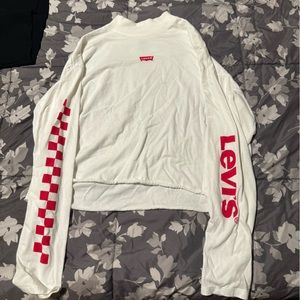 Levi White Long Sleeve Crop Top High Neck